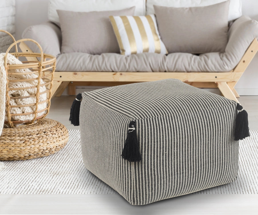 Striped Gray Pouf