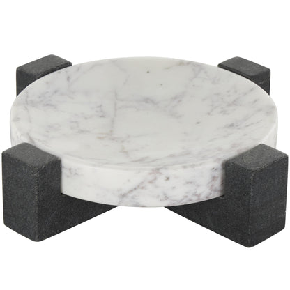 WHITE/BLK MARBLE ROUND TRAY