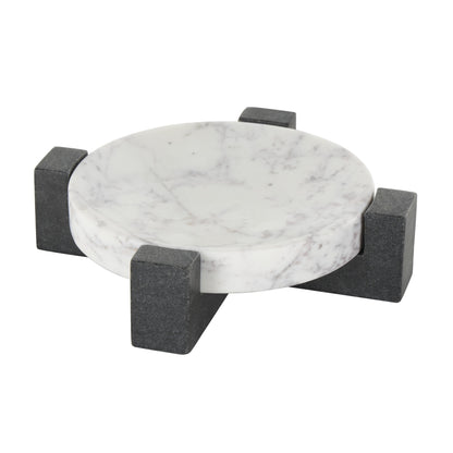 WHITE/BLK MARBLE ROUND TRAY