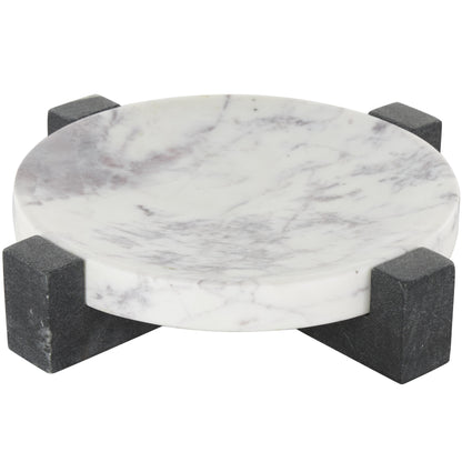 WHITE/BLK MARBLE ROUND TRAY