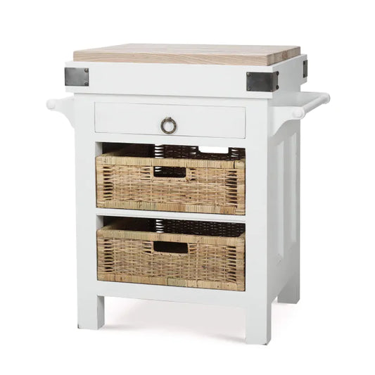 Sonoma Island In Architectural White w/ Rattan Natural Baskets