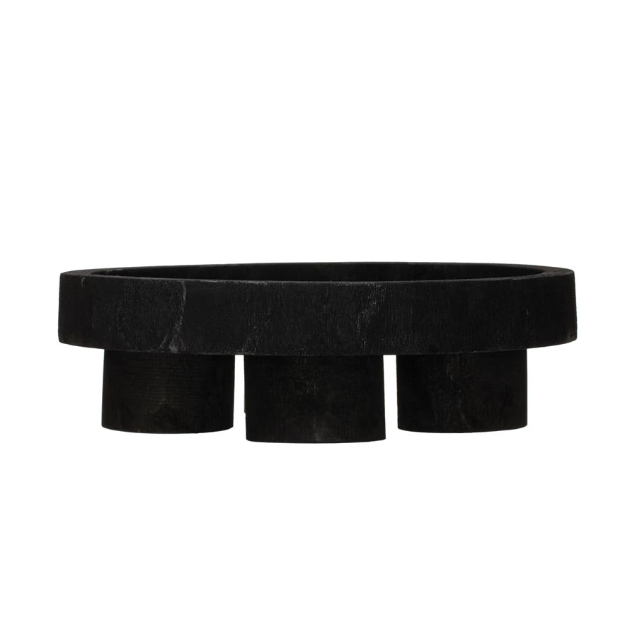 Paulownia Wood Footed Tray, Black