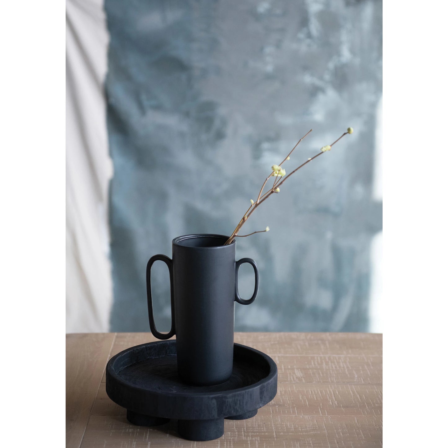 Paulownia Wood Footed Tray, Black