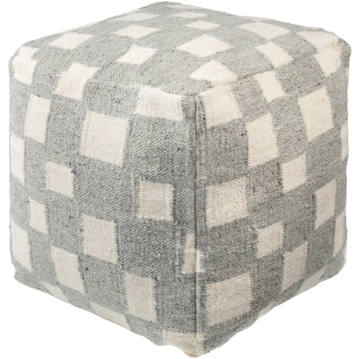 Grey and White Checkered Pouf